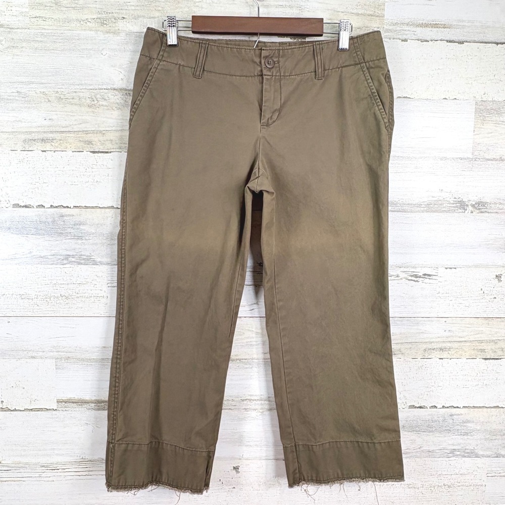 GAP Original‎ Cropped Pants Womens Size 10 Frayed Hem Olive Green Casual